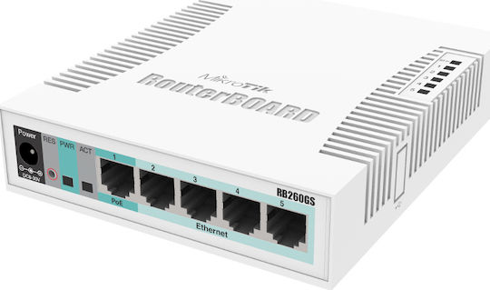 MikroTik RB260GS Неуправляем L2 PoE Switch с 5 Портове Гигабитови (1Gbps) Ethernet