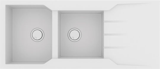 Sanitec Ultra Granite Drop-In Küchenspüle aus Flüssigem Granit M116xB50cm Bianco