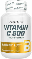 Biotech USA Vitamin C 500 Vitamin für Energie & das Immunsystem 500mg Erdbeere Orange Heidelbeere 120 Kautabletten
