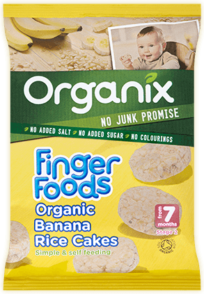 Organix Reiswaffeln Fingerfoods Rice Cakes mit Geschmack Banane Zuckerfrei 50gr für 7+ Monate