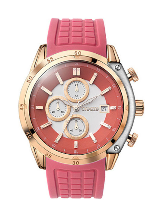 Breeze Stylish Tech Rose Gold Red Rubber Chronograph