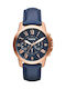 Fossil Watch Chronograph Battery with Blue Leather Strap