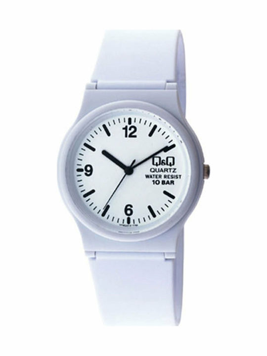 Q&Q Γυναικείο Ρολόι 34mm Μπαταρίας με Λευκό Καουτσούκ Λουράκι