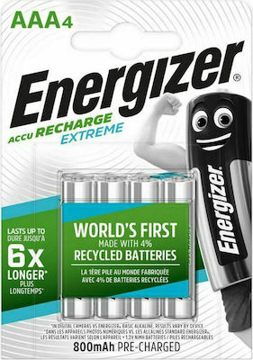 Energizer Extreme Επαναφορτιζόμενες Μπαταρίες AAA Ni-MH 800mAh 1.2V 4τμχ