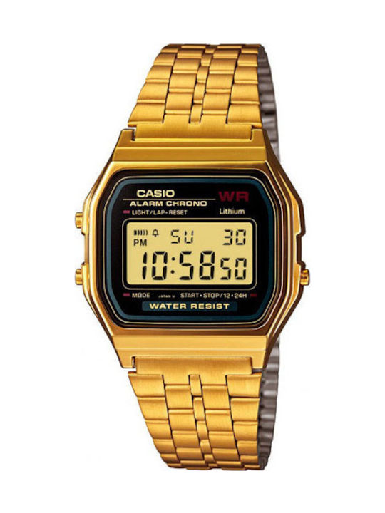 Casio Ψηφιακό Ρολόι με Μεταλλικό Μπρασελέ σε Χρυσό χρώμα
