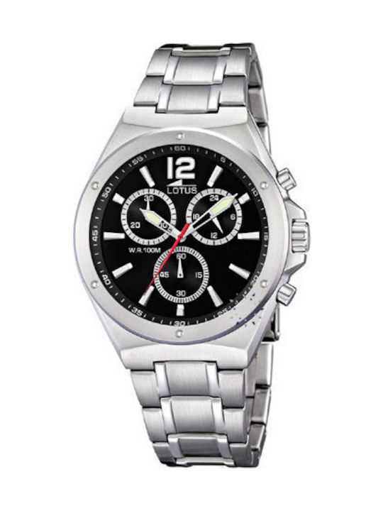 Lotus Watches Ceas Barbati Cronograf Baterie cu Brățară din Metal Argintie