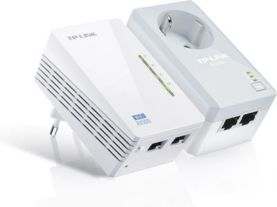 TP-LINK TL-WPA4226KIT v1 Powerline Διπλό για Ασύρματη Σύνδεση Wi‑Fi 4 με Passthrough Πρίζα και 2 Θύρες Ethernet