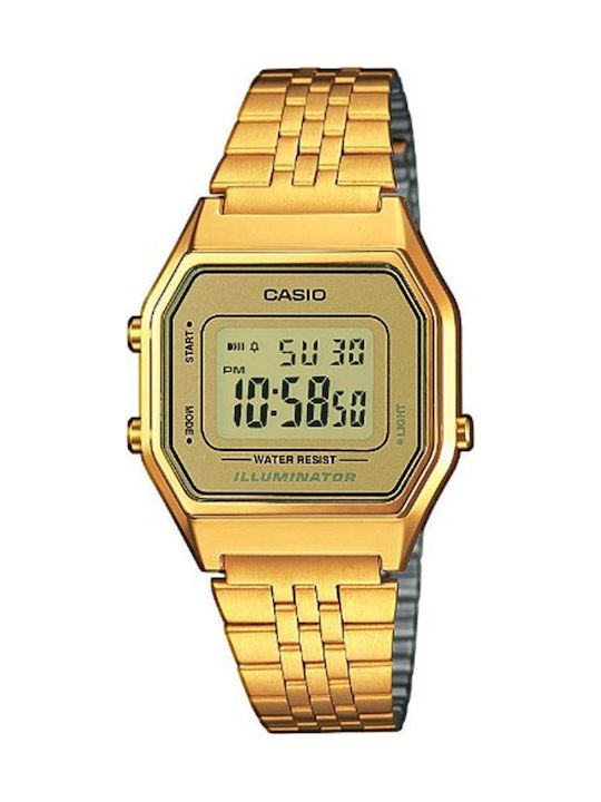 Casio Ψηφιακό Γυναικείο Ρολόι 28mm Μπαταρίας με Χρυσό Μεταλλικό Μπρασελέ