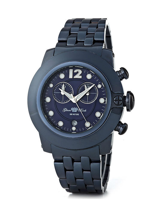 Glam Rock Uhr Chronograph mit Blau Metallarmband GR32161