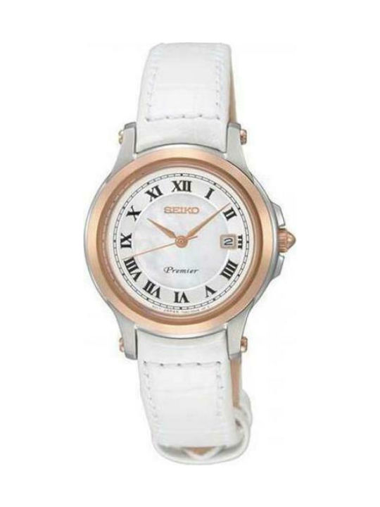 Seiko Watch with White Leather Strap