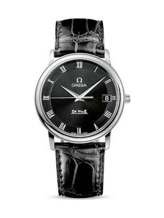 Omega De Ville Prestige Ανδρικό Ρολόι με Μαύρο Δερμάτινο Λουράκι