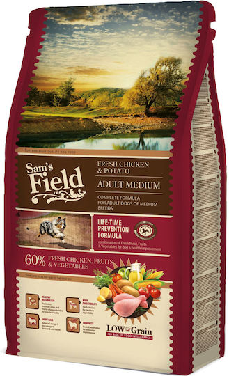 Sam's Field Adult Medium 13kg Ξηρά Τροφή με Λίγα Σιτηρά για Ενήλικους Σκύλους Μεσαίων Φυλών με Κοτόπουλο και Πατάτες