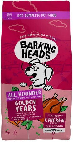 Barking Heads Golden Years 12kg Trockenfutter ohne Getreide für ältere Hunde mit Huhn und Brauner Reis
