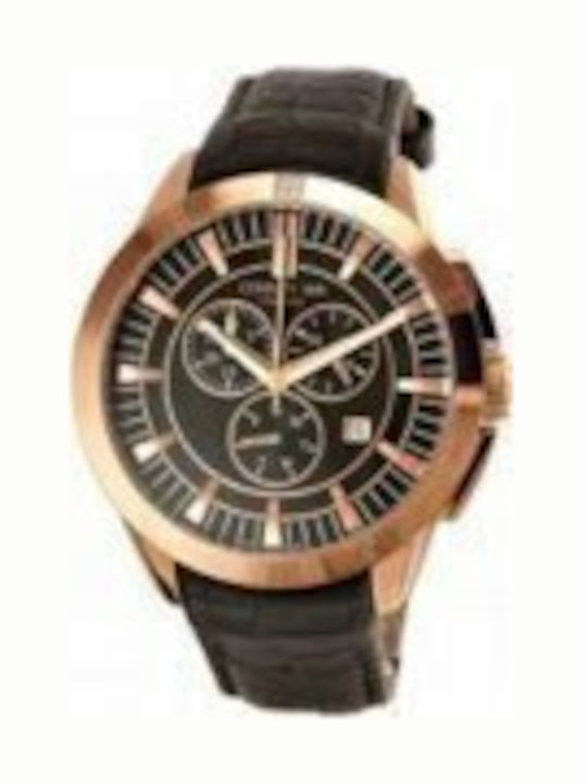 Cerruti Ανδρικό Ρολόι 45mm Χρονογράφος Μπαταρίας με Καφέ Δερμάτινο Λουράκι