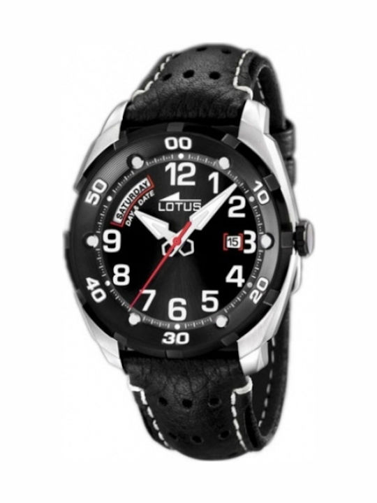 Lotus Watches Ανδρικό Ρολόι 45mm Μπαταρίας με Μαύρο Δερμάτινο Λουράκι