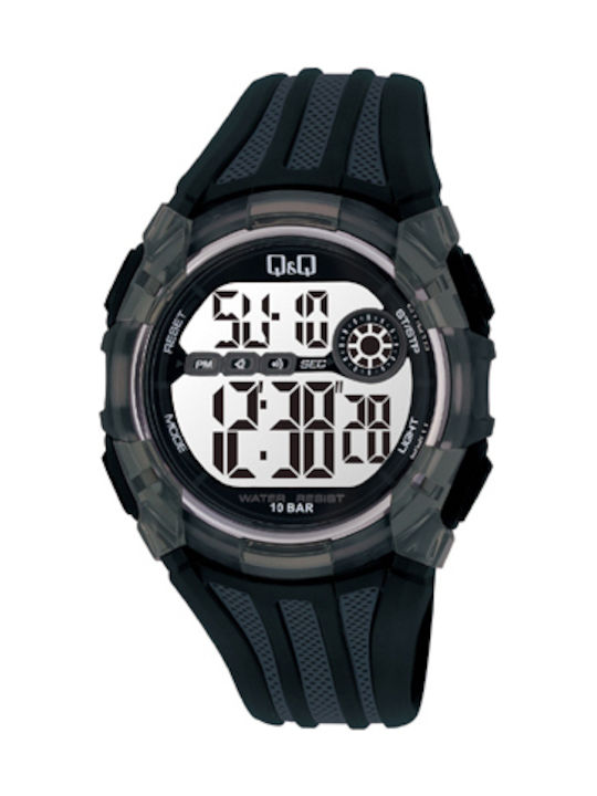 Q&Q Digital Watch Battery with Black Rubber Strap M118J003Y