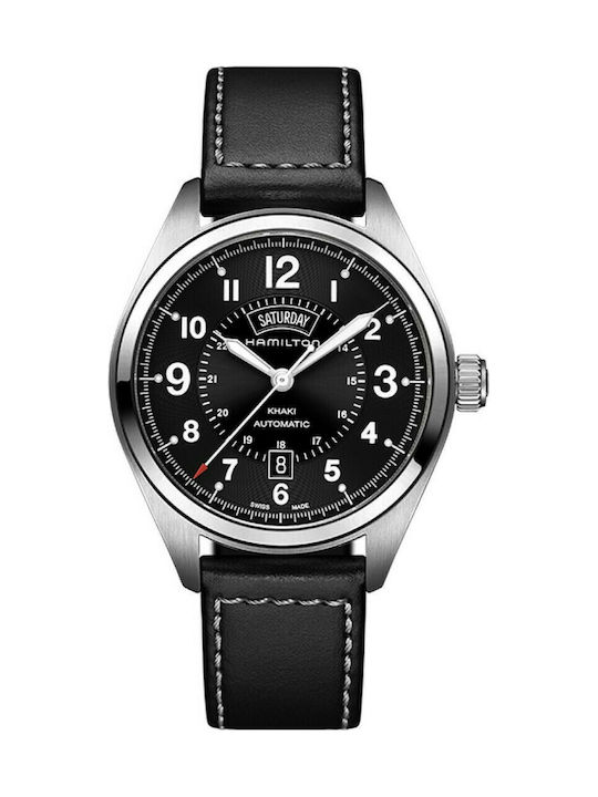 Hamilton Ανδρικό Ρολόι 42mm Αυτόματο με Μαύρο Δερμάτινο Λουράκι