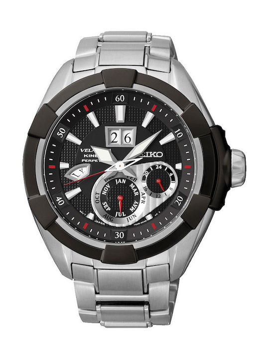 Seiko Velatura Ceas Bărbați 46mm Cronograf Kinetic Cu Brățară Din Metal Argintie