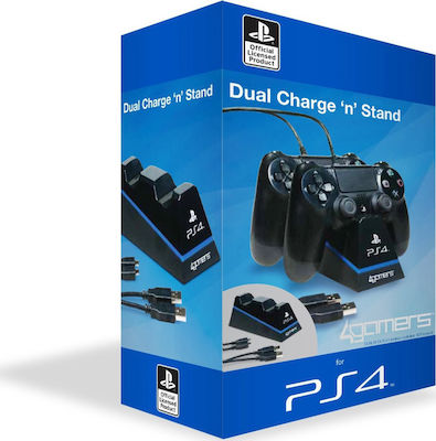 4Gamers PS4 Charging Station for Controllers with Dock Port Dual Charge 'N' Stand Black 4G-4182