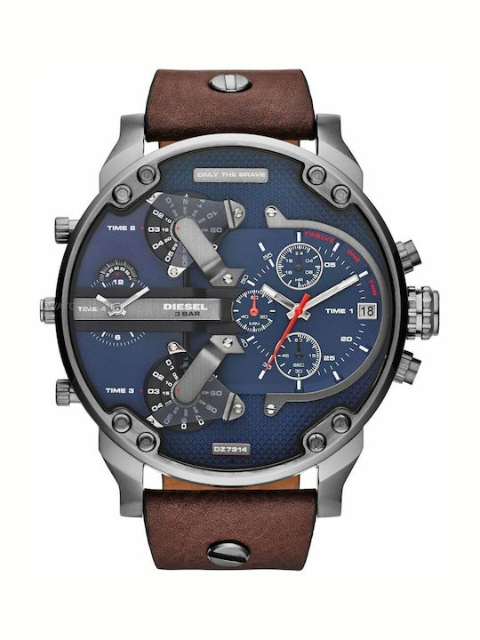 Diesel Men's Watch 57mm Chronograph Battery with Brown Leather