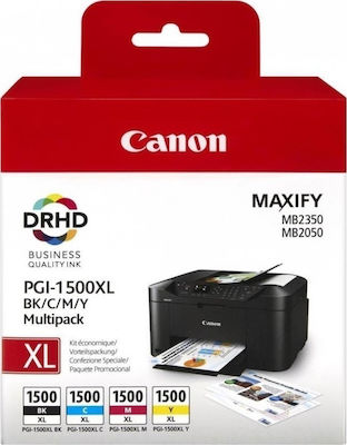 Canon PGI-1500XL Πακέτο 4 Μελανιών Εκτυπωτή InkJet Κίτρινο / Κυανό / Ματζέντα / Μαύρο (9182B004)