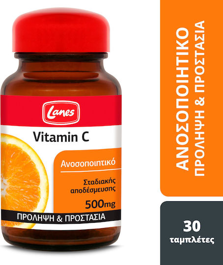 Lanes Vitamin C Vitamin for Immune System Boost, the Skin & Antioxidant Action 500mg 30 Tablets