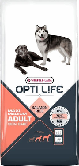 Versele Laga Opti Life Skin Care Medium & Maxi 12.5kg Dry Food Grain-Free & Gluten-Free for Adult Medium & Large Breed Dogs with Rice and Salmon