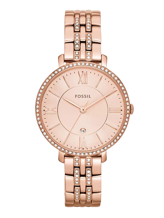 Fossil Jacqueline Crystals Womens Watch 36mm Battery with Pink Gold Stainless Steel Bracelet
