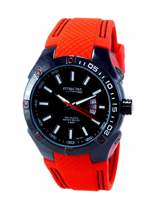 Q&Q Watch Battery with Orange Rubber Strap DB24J804