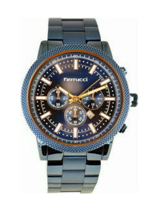 Ferrucci Uhr Chronograph Batterie mit Blau Metallarmband