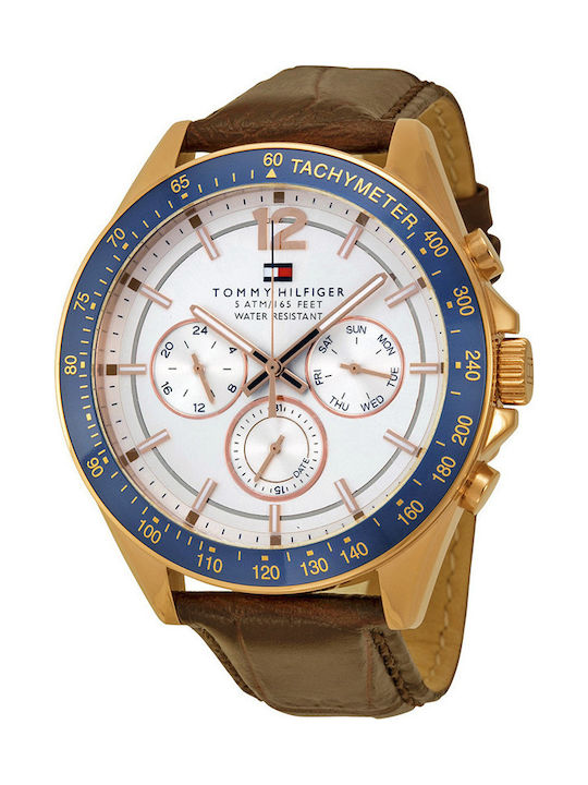 Tommy Hilfiger Luke Men's Watch 46mm Chronograph Battery with Brown Leather  Strap 1791118