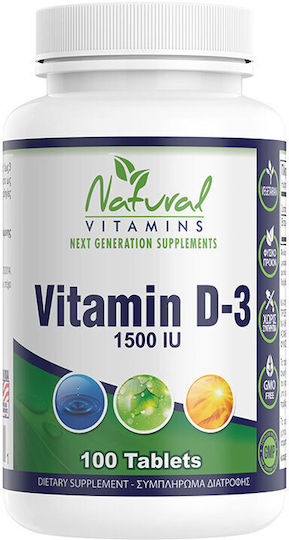 Natural Vitamins Vitamins D-3 Vitamin for Immune System Boost & Bone Health 1500iu 100 Tablets