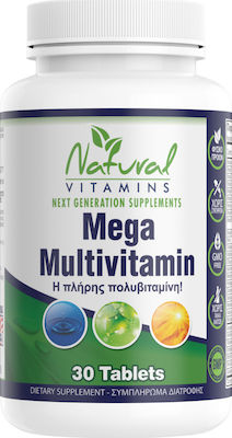 Natural Vitamins Mega Multivitamin Multivitamin for Energy, Immune System Boost & Hair 100mg 30 tabs