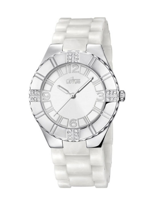 Lotus Watches Classic Ladies Crystals White Resin Bracelet