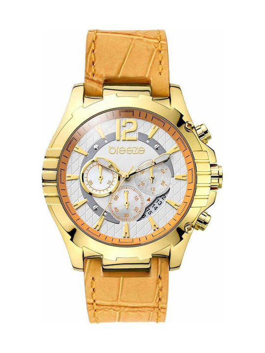 Breeze Sunset Boulevard Chronograph Gold Stainless Steel Leather Strap