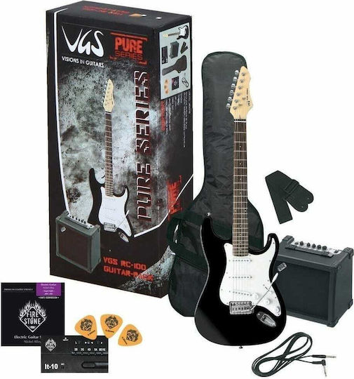Gewa RC-100 Set Electric Guitar Stratocaster with SSS Pickup Configuration Black with Case