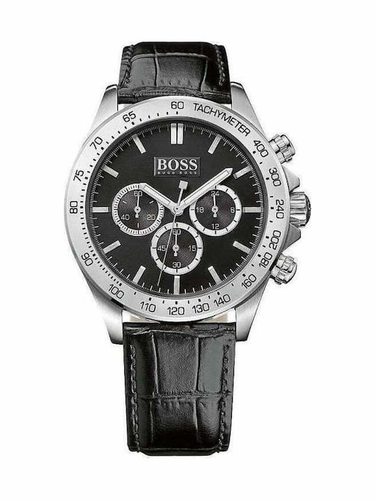 Boss Ikon Men's Watch 44mm Chronograph Battery with Black Leather Strap