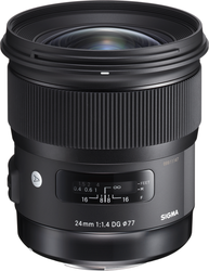 Sigma Пълен кадър Камерен Обектив 24mm f/1.4 DG HSM Art Широк ъгъл за Никон Ф Монтаж Черен