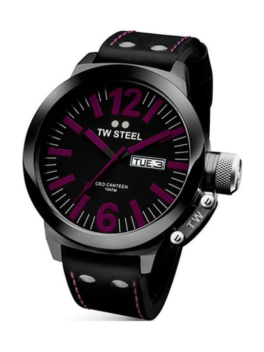 TW Steel Watch Battery with Black Leather Strap