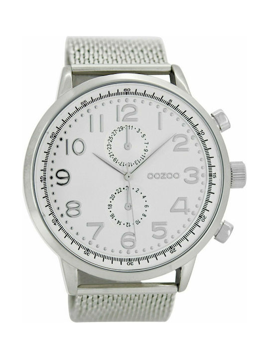 Oozoo Watch with Silver Leather Strap