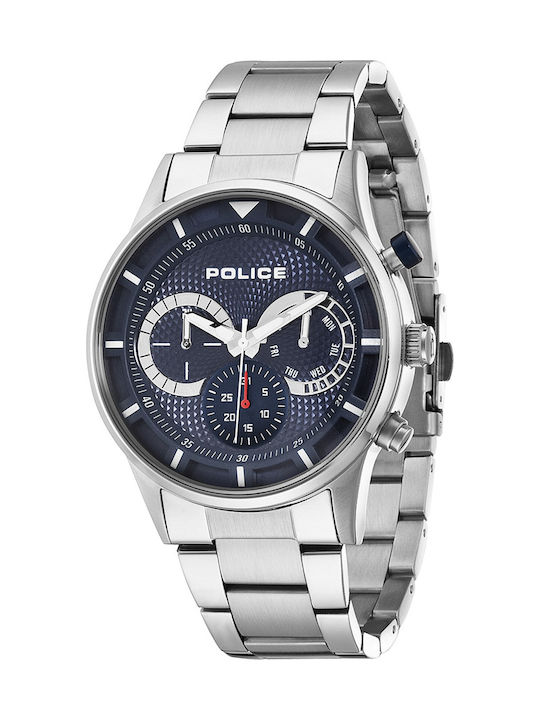 Police Driver Ceas Bărbați 54mm Cronograf Baterie cu Brățară Din Metal Argintie