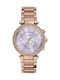 Michael Kors Parker Crystals Watch Chronograph with Pink Gold Metal Bracelet
