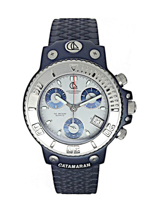 Catamaran Uhr Chronograph Batterie mit Blau Kautschukarmband