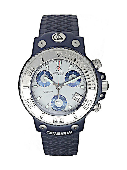 Herrenuhr 41mm Chronograph Batterie mit Blau Kautschukarmband