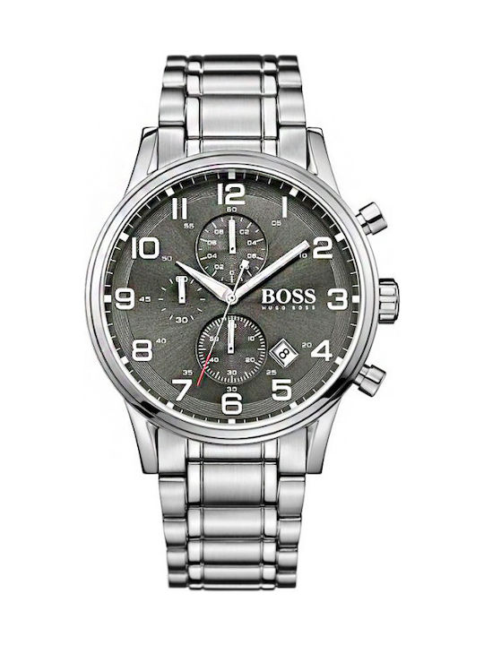 Hugo Boss Uhr Chronograph Batterie mit Silber Metallarmband