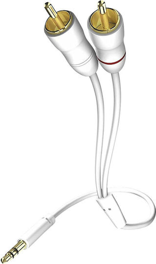 Inakustik 3.5mm Male To RCA Male Audio Cable White 1.5m With Gold Plated Terminals 003100015