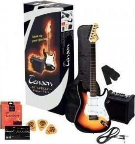 Tenson ST Player Set Electric Guitar Stratocaster with SSS Pickup Configuration 3-Tone Sunburst with Case