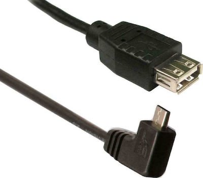 Powertech USB 2.0 Cable USB-A female - micro USB-B male 1.5m Winkel (90°) USB 2.0 auf Micro-USB-Kabel Schwarz 1.5m (CAB-U026) 1Stück