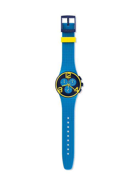 Swatch Uhr Chronograph mit Blau Kautschukarmband SUSS100