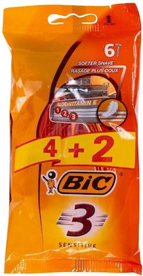 Bic 3 Sensitive Ξυραφάκια μιας Χρήσης με 3 Λεπίδες για Ευαίσθητες Επιδερμίδες 6τμχ